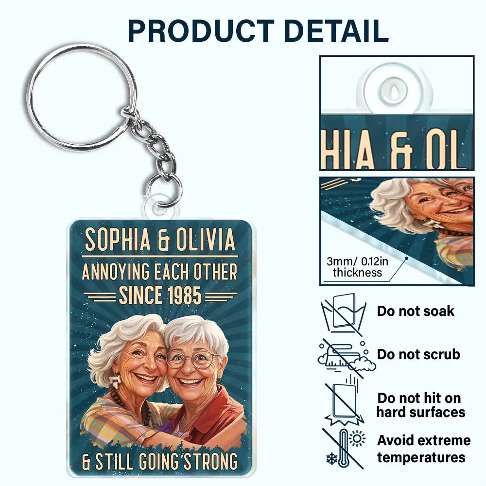 Custom Photo, Art Design, Gift For Couples, Old Couples, Wedding Anniversary, Humorous, Photo - Caricature - Remove BG - Custom Photo Caricature Vintage Annoying Each Other - Personalized Acrylic Keychain