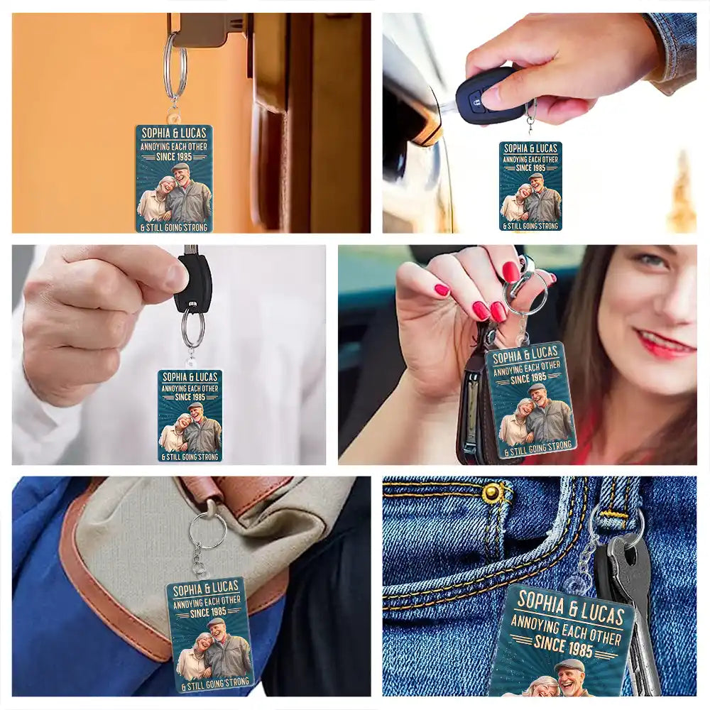 Custom Photo, Art Design, Gift For Couples, Old Couples, Wedding Anniversary, Humorous, Photo - Caricature - Remove BG - Custom Photo Caricature Vintage Annoying Each Other - Personalized Acrylic Keychain