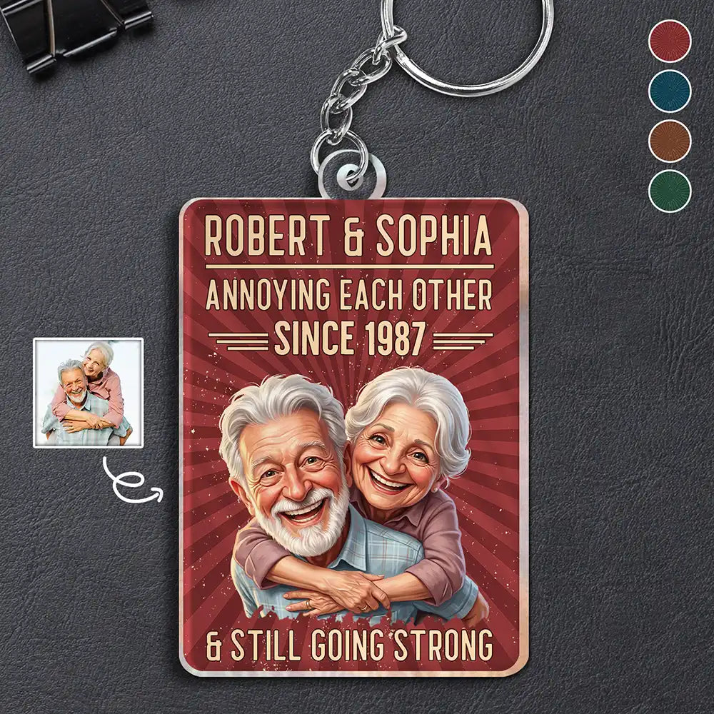 Custom Photo, Art Design, Gift For Couples, Old Couples, Wedding Anniversary, Humorous, Photo - Caricature - Remove BG - Custom Photo Caricature Vintage Annoying Each Other - Personalized Acrylic Keychain