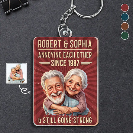 Custom Photo Caricature Vintage Annoying Each Other - Personalized Acrylic Keychain