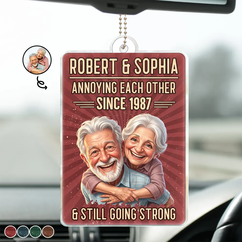 Custom Photo,Art Design,Gift For Couples,Old Couples,Wedding Anniversary,Humorous,Photo - Caricature - Remove BG - Custom Photo Caricature Vintage Annoying Each Other - Personalized Acrylic Car Hanger