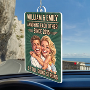 Custom Photo,Art Design,Gift For Couples,Old Couples,Wedding Anniversary,Humorous,Photo - Caricature - Remove BG - Custom Photo Caricature Vintage Annoying Each Other - Personalized Acrylic Car Hanger