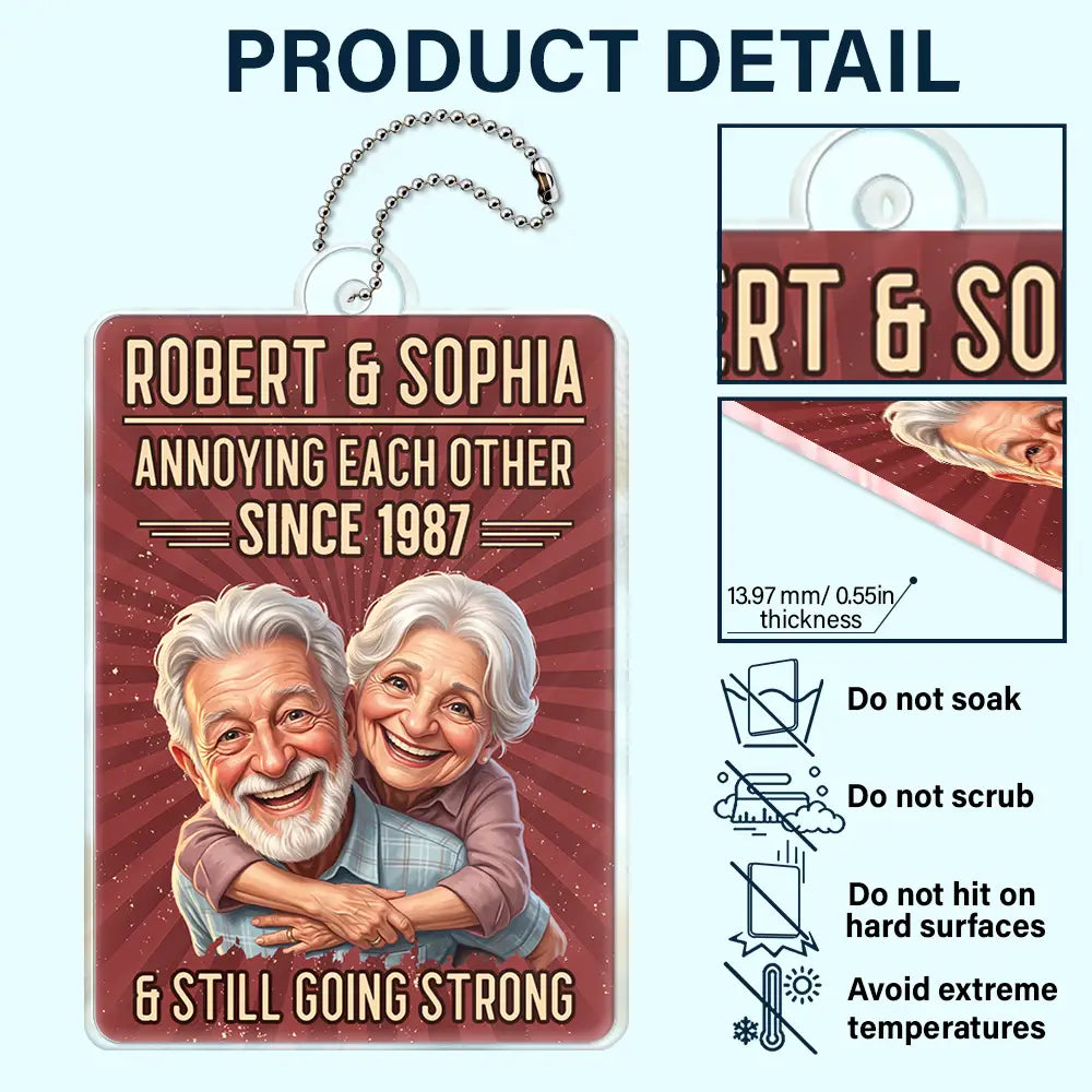 Custom Photo,Art Design,Gift For Couples,Old Couples,Wedding Anniversary,Humorous,Photo - Caricature - Remove BG - Custom Photo Caricature Vintage Annoying Each Other - Personalized Acrylic Car Hanger