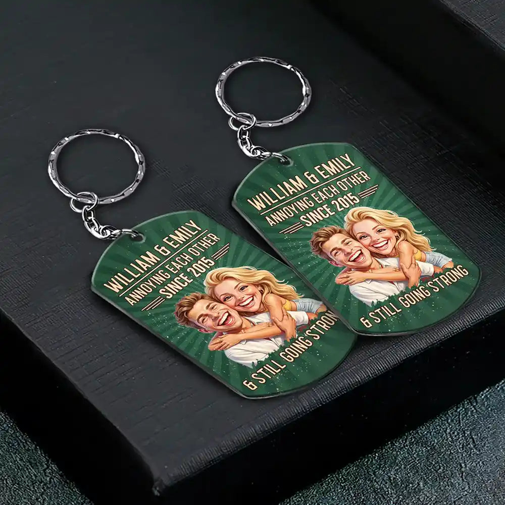 Custom Photo,Art Design,Gift For Couples,Old Couples,Wedding Anniversary,Humorous,Photo - Caricature - Remove BG - Custom Photo Caricature Vintage Annoying Each Other - Personalized Aluminum Keychain
