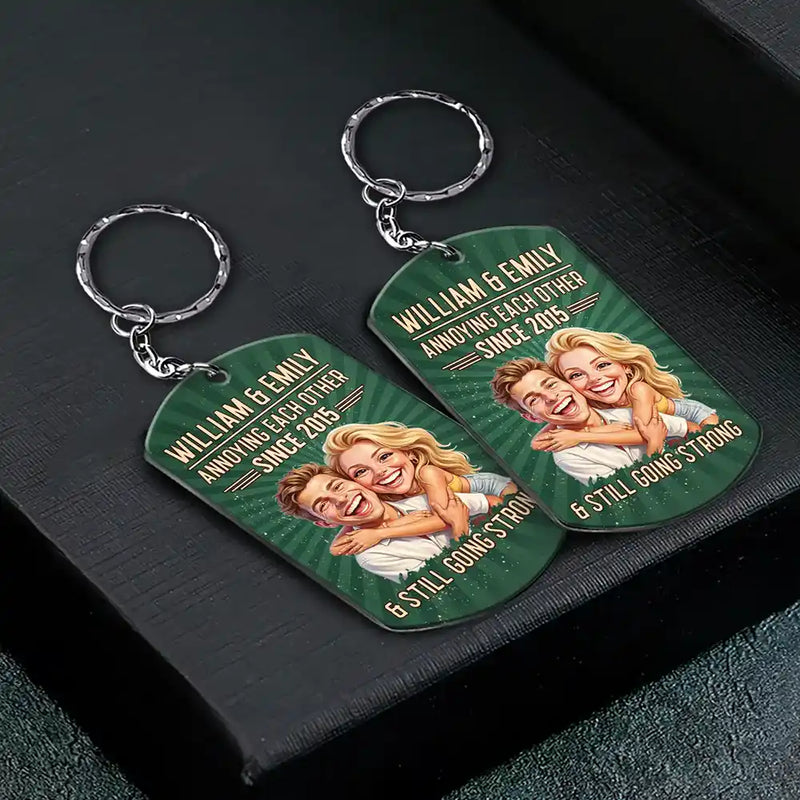 Custom Photo,Art Design,Gift For Couples,Old Couples,Wedding Anniversary,Humorous,Photo - Caricature - Remove BG - Custom Photo Caricature Vintage Annoying Each Other - Personalized Aluminum Keychain