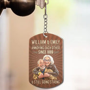 Custom Photo,Art Design,Gift For Couples,Old Couples,Wedding Anniversary,Humorous,Photo - Caricature - Remove BG - Custom Photo Caricature Vintage Annoying Each Other - Personalized Aluminum Keychain