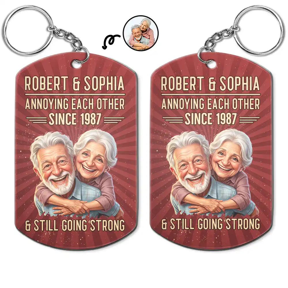 Custom Photo Caricature Vintage Annoying Each Other - Personalized Aluminum Keychain