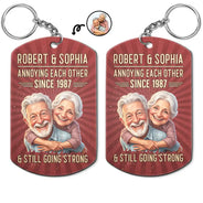 Custom Photo,Art Design,Gift For Couples,Old Couples,Wedding Anniversary,Humorous,Photo - Caricature - Remove BG - Custom Photo Caricature Vintage Annoying Each Other - Personalized Aluminum Keychain