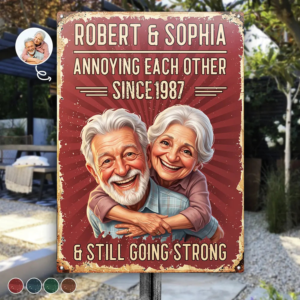 Custom Photo Caricature Vintage Annoying Each Other - Personalized Classic Metal Signs