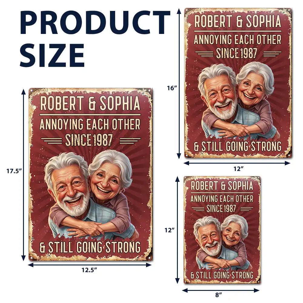 Custom Photo,Art Design,Summer,Top Market,Gift For Couples,Old Couples,Humorous,Photo - Caricature - Custom Photo Caricature Vintage Annoying Each Other - Personalized Classic Metal Signs