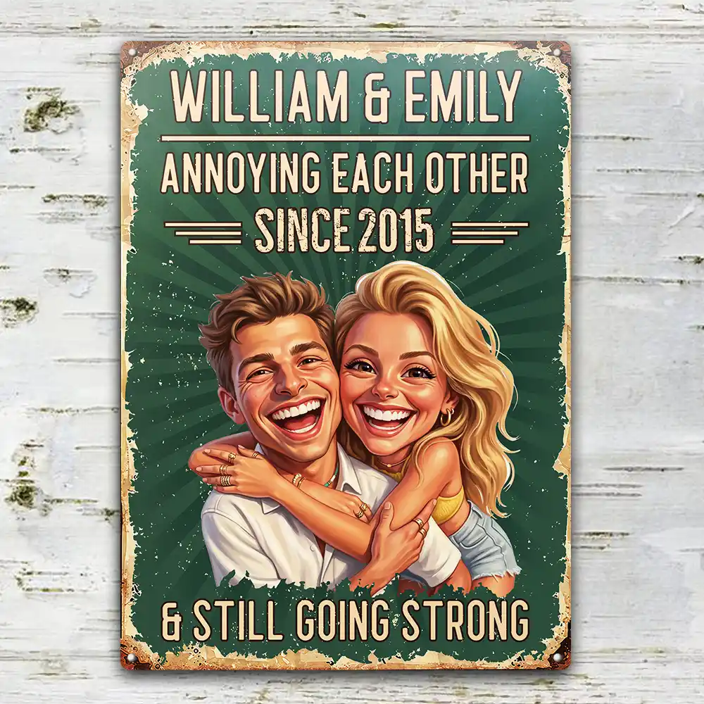 Custom Photo,Art Design,Summer,Top Market,Gift For Couples,Old Couples,Humorous,Photo - Caricature - Custom Photo Caricature Vintage Annoying Each Other - Personalized Classic Metal Signs
