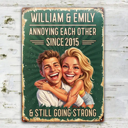 Custom Photo,Art Design,Summer,Top Market,Gift For Couples,Old Couples,Humorous,Photo - Caricature - Custom Photo Caricature Vintage Annoying Each Other - Personalized Classic Metal Signs