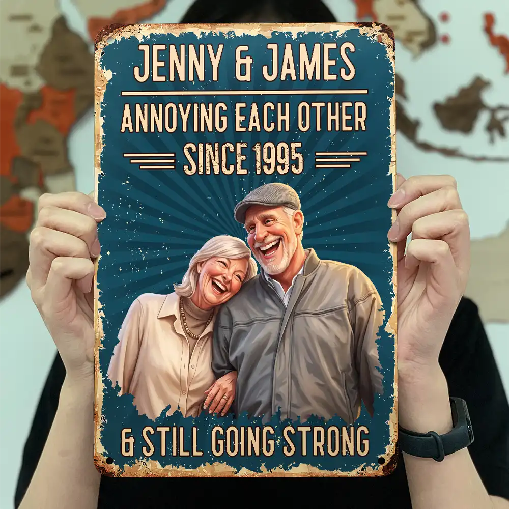 Custom Photo,Art Design,Summer,Top Market,Gift For Couples,Old Couples,Humorous,Photo - Caricature - Custom Photo Caricature Vintage Annoying Each Other - Personalized Classic Metal Signs