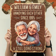 Custom Photo,Art Design,Summer,Top Market,Gift For Couples,Old Couples,Humorous,Photo - Caricature - Custom Photo Caricature Vintage Annoying Each Other - Personalized Classic Metal Signs