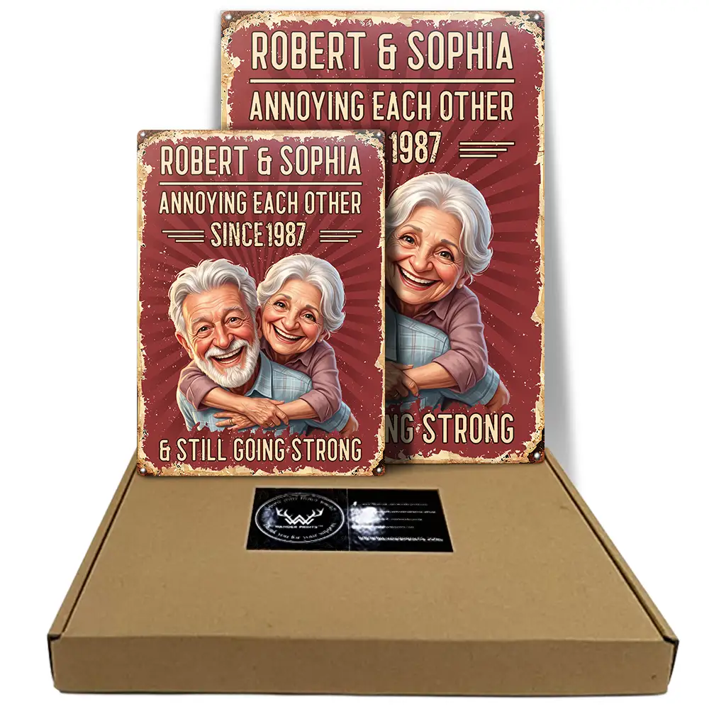 Custom Photo,Art Design,Summer,Top Market,Gift For Couples,Old Couples,Humorous,Photo - Caricature - Custom Photo Caricature Vintage Annoying Each Other - Personalized Classic Metal Signs
