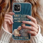 Custom Photo,Art Design,Gift For Couples,Old Couples,Wedding Anniversary,Humorous,Photo - Caricature - Remove BG - Custom Photo Caricature Vintage Annoying Each Other - Personalized Clear Phone Case