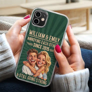 Custom Photo,Art Design,Gift For Couples,Old Couples,Wedding Anniversary,Humorous,Photo - Caricature - Remove BG - Custom Photo Caricature Vintage Annoying Each Other - Personalized Clear Phone Case