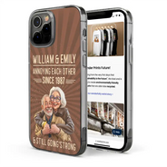 Custom Photo,Art Design,Gift For Couples,Old Couples,Wedding Anniversary,Humorous,Photo - Caricature - Remove BG - Custom Photo Caricature Vintage Annoying Each Other - Personalized Clear Phone Case