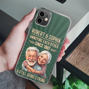 Custom Photo,Art Design,Gift For Couples,Old Couples,Wedding Anniversary,Humorous,Photo - Caricature - Remove BG - Custom Photo Caricature Vintage Annoying Each Other - Personalized Clear Phone Case
