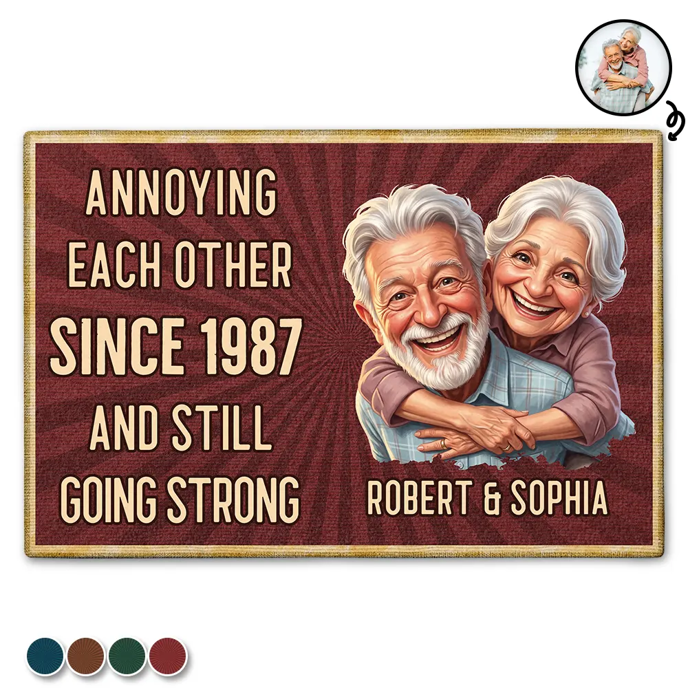 Custom Photo Caricature Vintage Annoying Each Other - Personalized Doormat