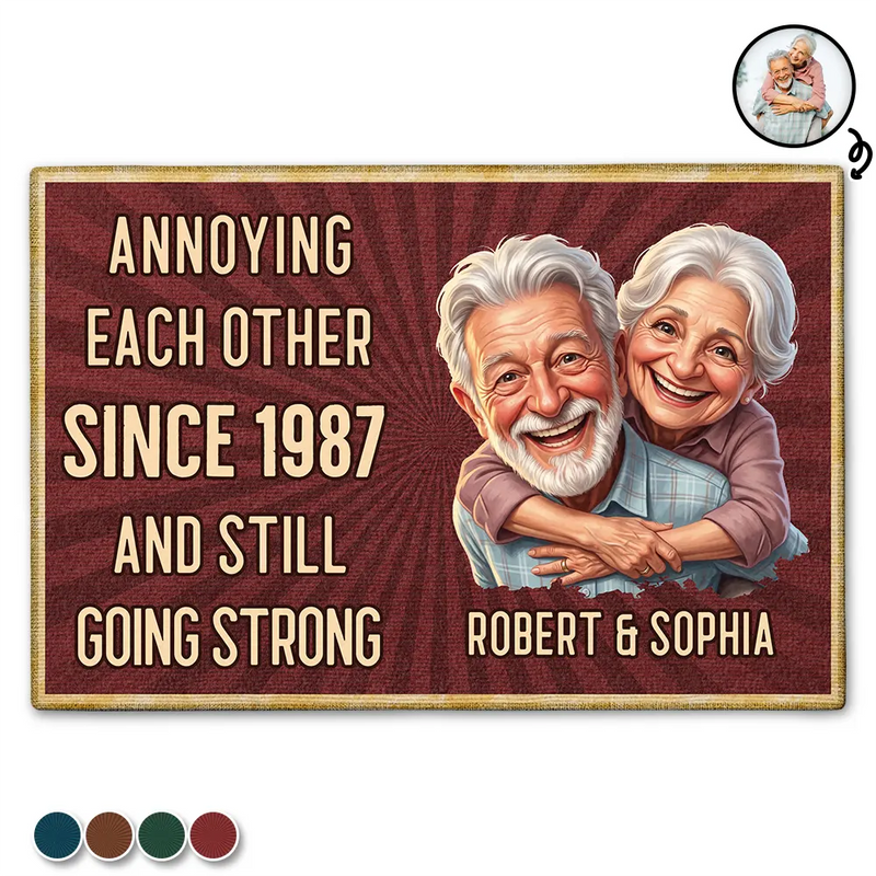 Custom Photo, Art Design, Gift For Couples, Old Couples, Wedding Anniversary, Humorous, Photo - Caricature - Remove BG - Custom Photo Caricature Vintage Annoying Each Other - Personalized Doormat