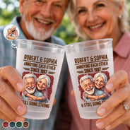 Custom Photo, Art Design, Gift For Couples, Old Couples, Humorous, Photo - Caricature - Remove BG - Custom Photo Caricature Vintage Annoying Each Other - Personalized Frosted Cups