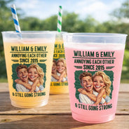 Custom Photo, Art Design, Gift For Couples, Old Couples, Humorous, Photo - Caricature - Remove BG - Custom Photo Caricature Vintage Annoying Each Other - Personalized Frosted Cups