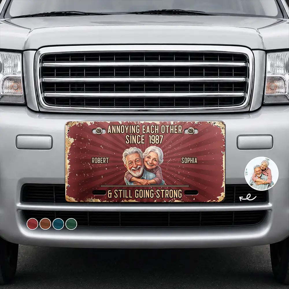 Custom Photo Caricature Vintage Annoying Each Other - Personalized License Plate