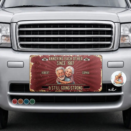 Custom Photo Caricature Vintage Annoying Each Other - Personalized License Plate