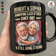 Custom Photo, Art Design, Gift For Couples, Old Couples, Wedding Anniversary, Humorous, Photo - Caricature - Remove BG - Custom Photo Caricature Vintage Annoying Each Other - Personalized Mug