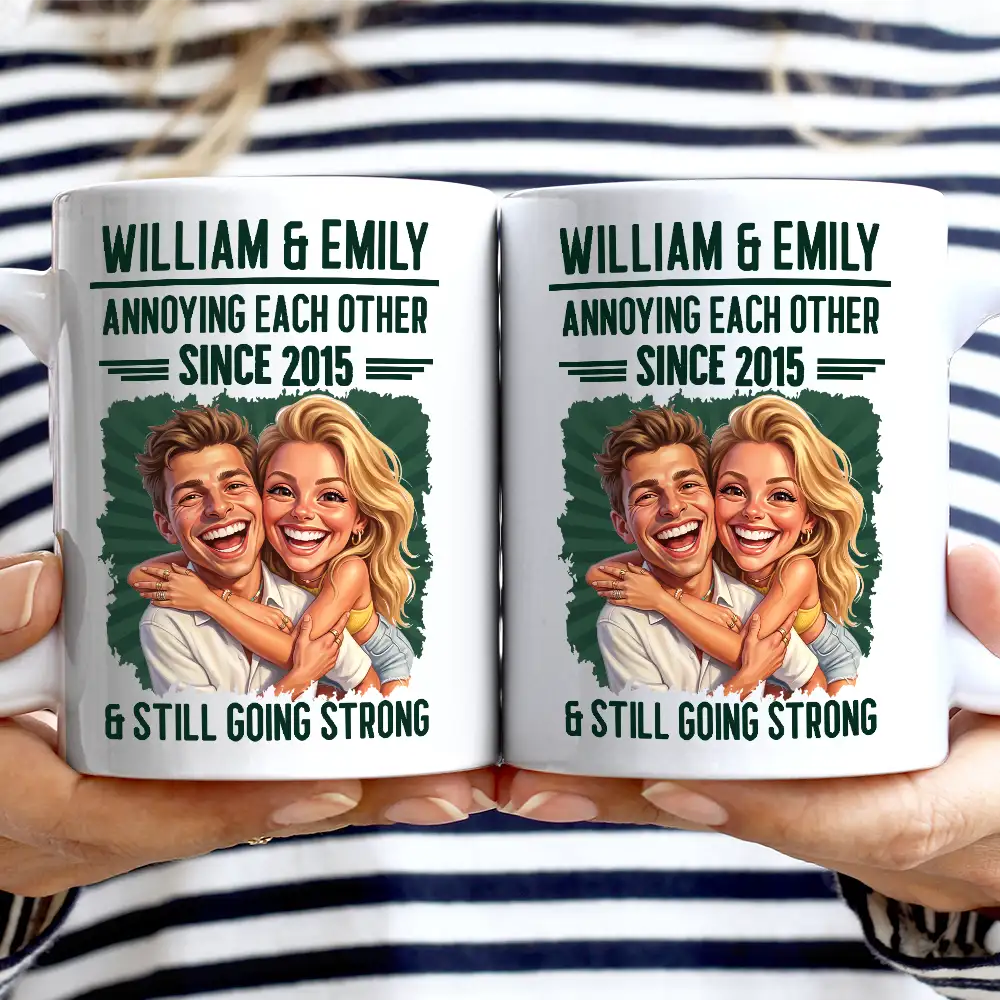 Custom Photo, Art Design, Gift For Couples, Old Couples, Wedding Anniversary, Humorous, Photo - Caricature - Remove BG - Custom Photo Caricature Vintage Annoying Each Other - Personalized Mug