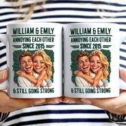 Custom Photo, Art Design, Gift For Couples, Old Couples, Wedding Anniversary, Humorous, Photo - Caricature - Remove BG - Custom Photo Caricature Vintage Annoying Each Other - Personalized Mug