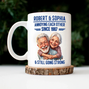 Custom Photo, Art Design, Gift For Couples, Old Couples, Wedding Anniversary, Humorous, Photo - Caricature - Remove BG - Custom Photo Caricature Vintage Annoying Each Other - Personalized Mug