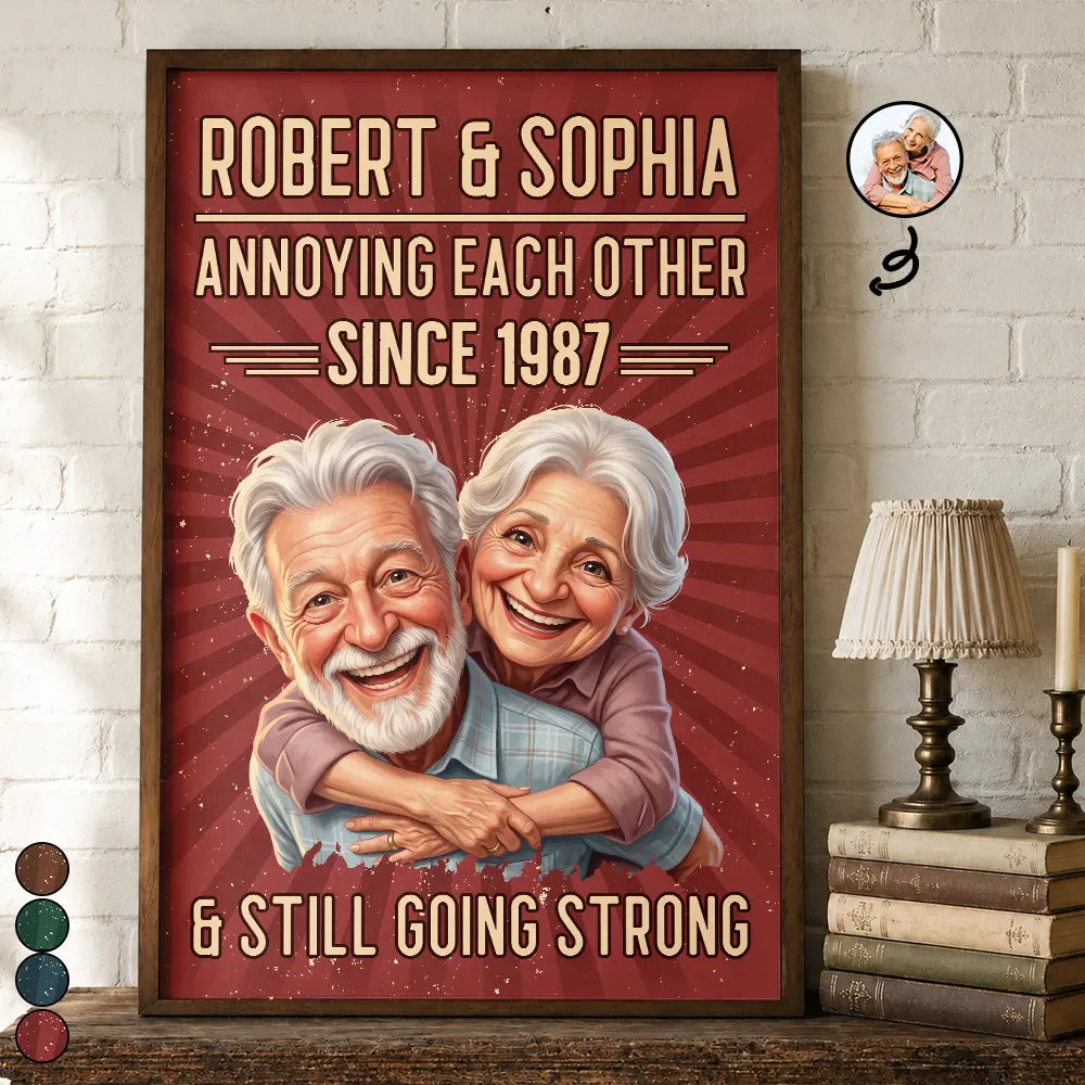 Custom Photo,Art Design,Gift For Couples,Old Couples,Wedding Anniversary,Humorous,Photo - Caricature - Remove BG - Custom Photo Caricature Vintage Annoying Each Other - Personalized Poster
