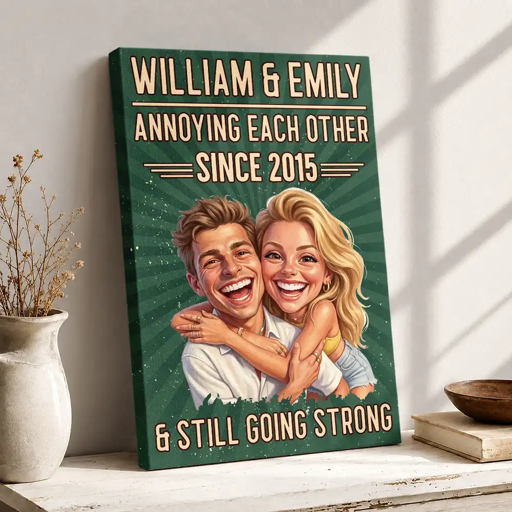 Custom Photo,Art Design,Gift For Couples,Old Couples,Wedding Anniversary,Humorous,Photo - Caricature - Remove BG - Custom Photo Caricature Vintage Annoying Each Other - Personalized Poster