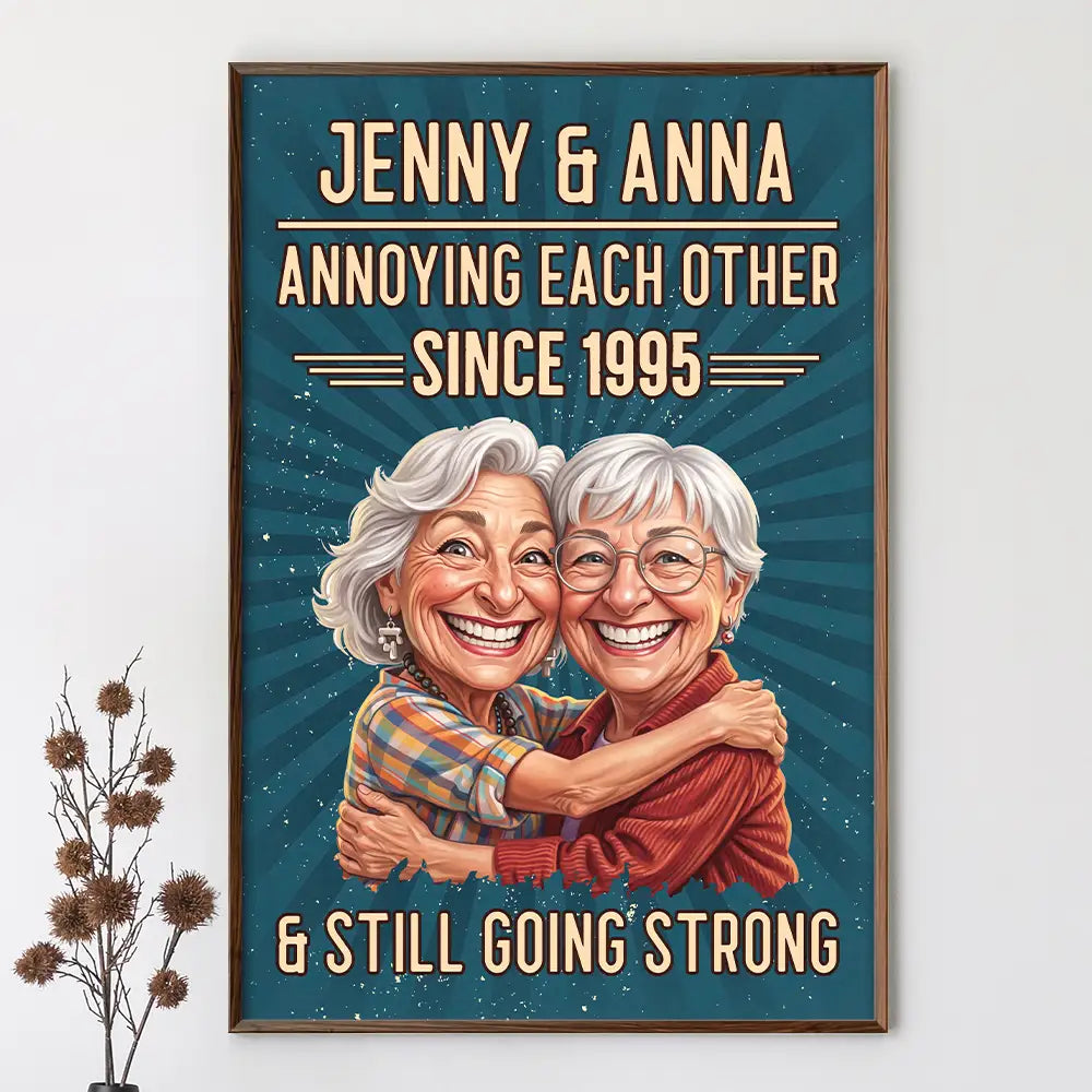 Custom Photo,Art Design,Gift For Couples,Old Couples,Wedding Anniversary,Humorous,Photo - Caricature - Remove BG - Custom Photo Caricature Vintage Annoying Each Other - Personalized Poster