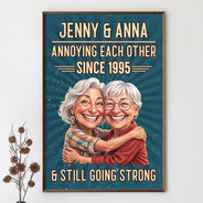 Custom Photo,Art Design,Gift For Couples,Old Couples,Wedding Anniversary,Humorous,Photo - Caricature - Remove BG - Custom Photo Caricature Vintage Annoying Each Other - Personalized Poster