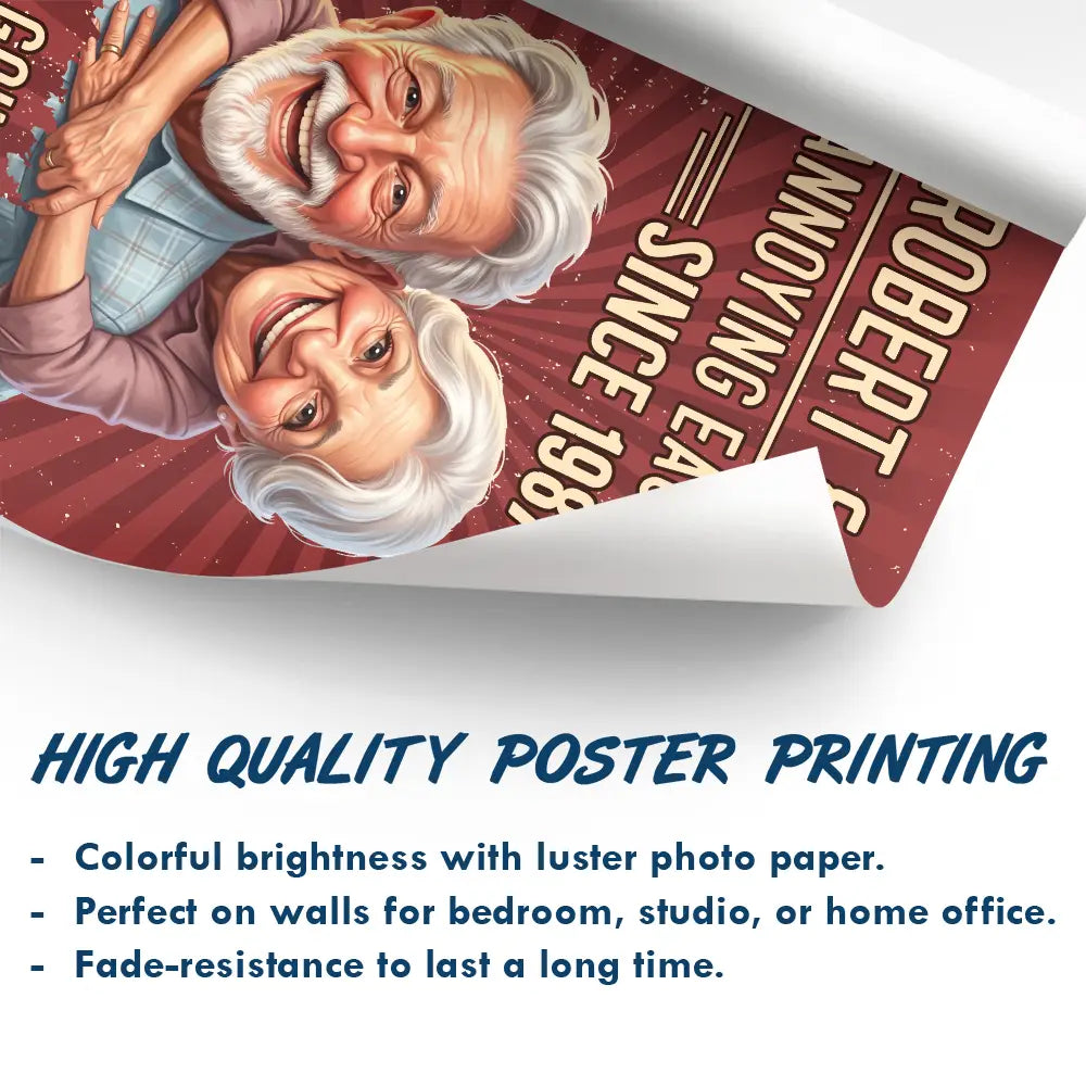 Custom Photo,Art Design,Gift For Couples,Old Couples,Wedding Anniversary,Humorous,Photo - Caricature - Remove BG - Custom Photo Caricature Vintage Annoying Each Other - Personalized Poster