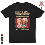 Custom Photo, Art Design, Gift For Couples, Old Couples, Wedding Anniversary, Humorous, Photo - Caricature - Remove BG - Custom Photo Caricature Vintage Annoying Each Other - Personalized T Shirt