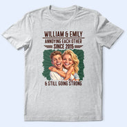 Custom Photo, Art Design, Gift For Couples, Old Couples, Wedding Anniversary, Humorous, Photo - Caricature - Remove BG - Custom Photo Caricature Vintage Annoying Each Other - Personalized T Shirt
