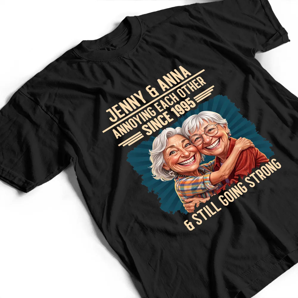 Custom Photo, Art Design, Gift For Couples, Old Couples, Wedding Anniversary, Humorous, Photo - Caricature - Remove BG - Custom Photo Caricature Vintage Annoying Each Other - Personalized T Shirt