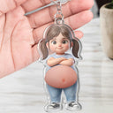 Custom Photo,Art Design,Family,Humorous,Photo - Belly FreeStyle Pose Cartoon Figure - Custom Photo Cartoon Belly Character Family Member And Pet - Personalized Squishy Acrylic Keychain