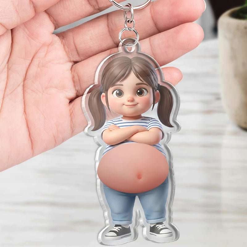 Custom Photo,Art Design,Family,Humorous,Photo - Belly FreeStyle Pose Cartoon Figure - Custom Photo Cartoon Belly Character Family Member And Pet - Personalized Squishy Acrylic Keychain