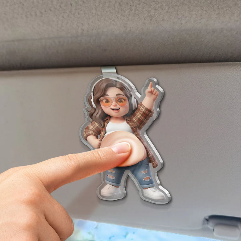 Custom Photo, Art Design, Family, Humorous, Photo - Belly FreeStyle Pose Cartoon Figure - Custom Photo Cartoon Belly Character Family Member - Personalized Squishy Acrylic Car Visor Clip