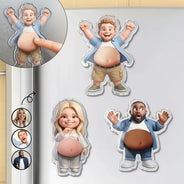 Custom Photo,Art Design,Family,Humorous,Photo - Belly FreeStyle Pose Cartoon Figure - Custom Photo Cartoon Belly Character Family Members - Personalized Squishy Acrylic Fridge Magnet
