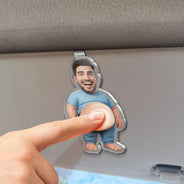Custom Photo, Art Design, Family, Humorous, Photo - Belly Pose Cartoon Figure - Custom Photo Cartoon Funny Belly Character Family Member And Pet - Personalized Squishy Acrylic Car Visor Clip