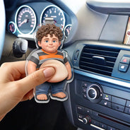 Custom Photo, Art Design, Family, Humorous, Photo - Belly Pose Cartoon Figure - Custom Photo Cartoon Funny Belly Character Family Member And Pet - Personalized Squishy Acrylic Car Visor Clip