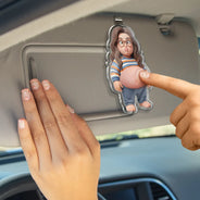 Custom Photo, Art Design, Family, Humorous, Photo - Belly Pose Cartoon Figure - Custom Photo Cartoon Funny Belly Character Family Member And Pet - Personalized Squishy Acrylic Car Visor Clip