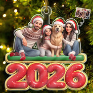 Art Design,Christmas,Cozy,Family,Photo - Cartoon Portrait - Custom Photo Cartoon Portrait 3D Effect Christmas Family Gathered Together - Personalized Custom Shaped Acrylic Ornament