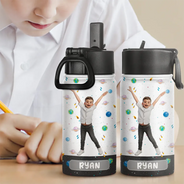 Back To School, Custom Photo, Art Design, Parents, Adorable, Photo - Cartoon Portrait - Custom Photo Cartoon Portrait Adorable Kid And Name - Personalized Kids Water Bottle